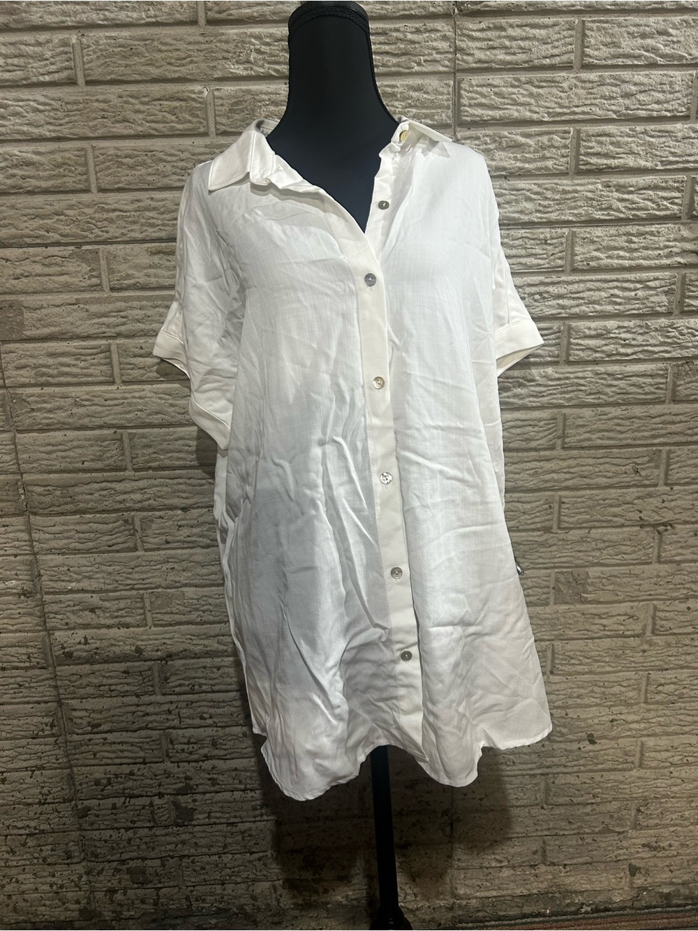 Soft Surroundings, 100% tencell, short sleeve, big white linen tunic - Med